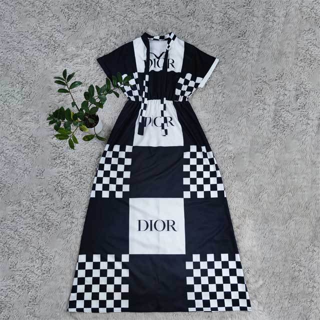 Short Sleeve Printed Swing Maxi Dress