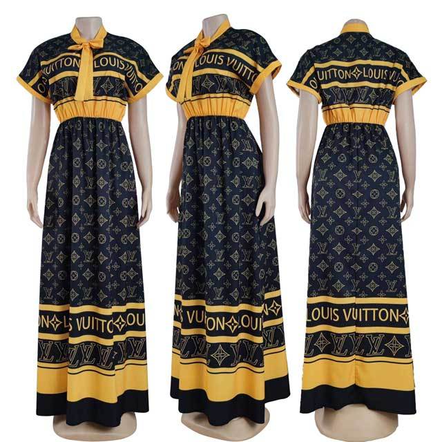 Short Sleeve Printed Swing Maxi Dress