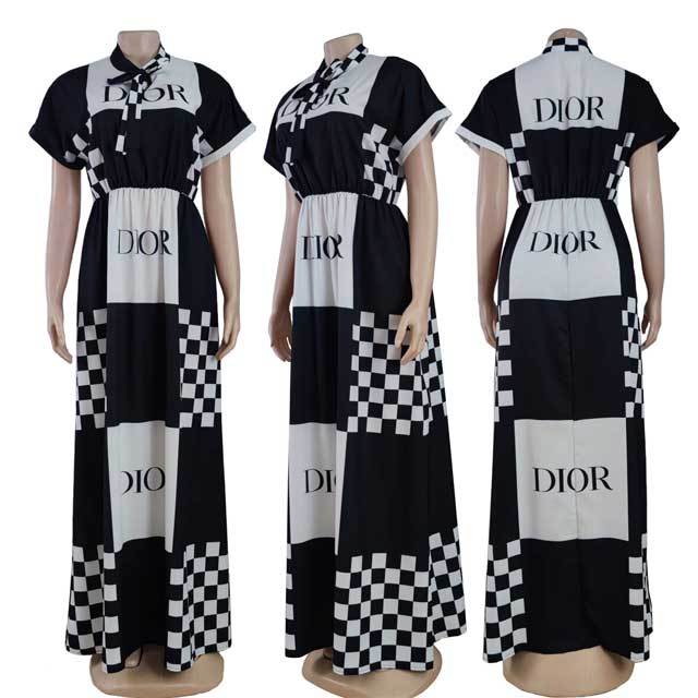 Short Sleeve Printed Swing Maxi Dress