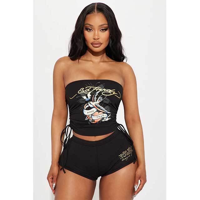 Printed Tube Crop Top Short Set