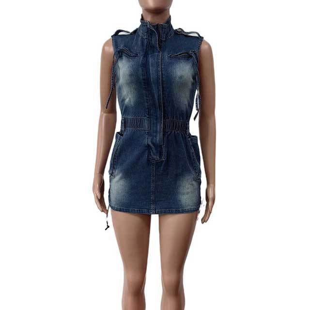 Denim Zipper Cargo Dress