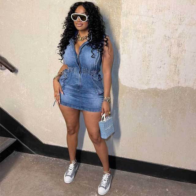 Denim Zipper Cargo Dress