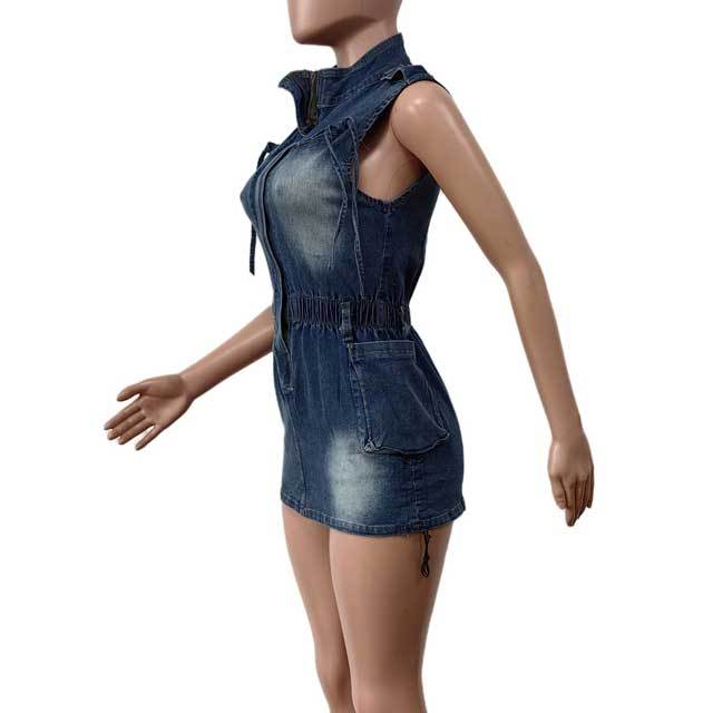 Denim Zipper Cargo Dress