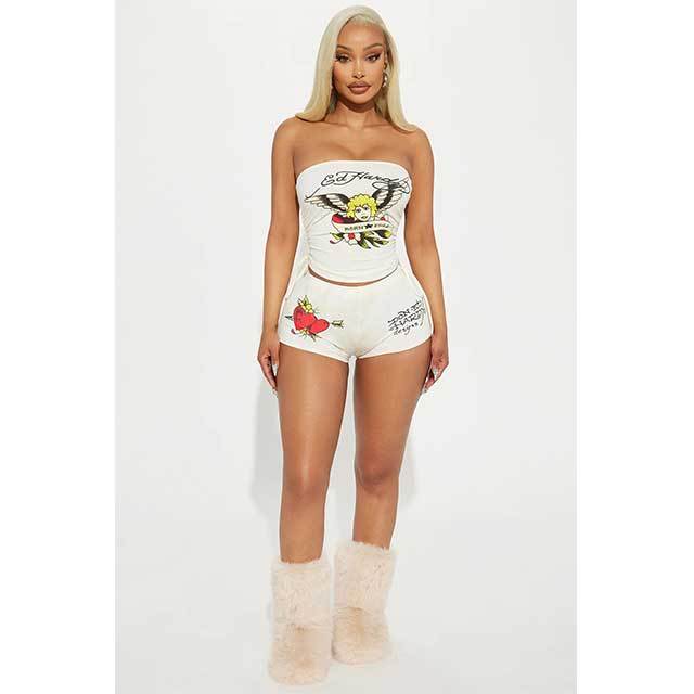 Printed Tube Crop Top Short Set