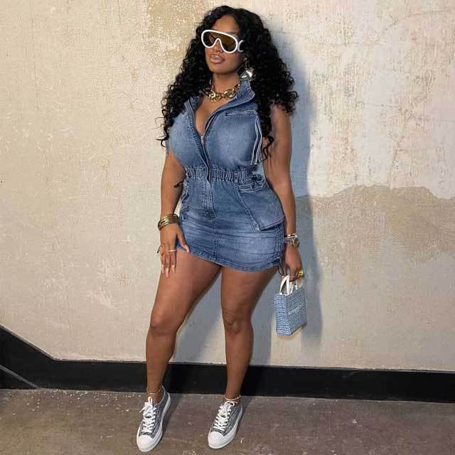 Denim Zipper Cargo Dress