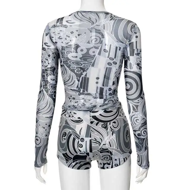 Printed Mesh Top Casual Short Set