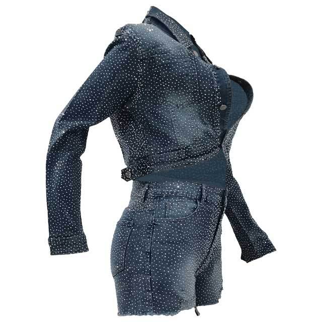 Rhinestones Denim Jacket Set