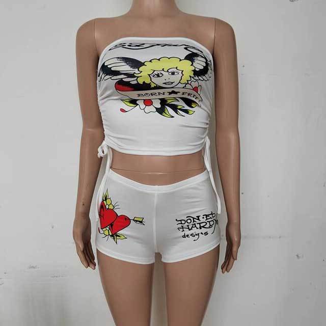 Printed Tube Crop Top Short Set