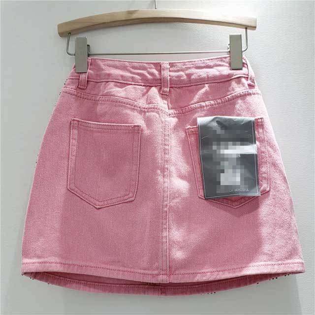 Rhinestones High Waist Denim Mini Skirt