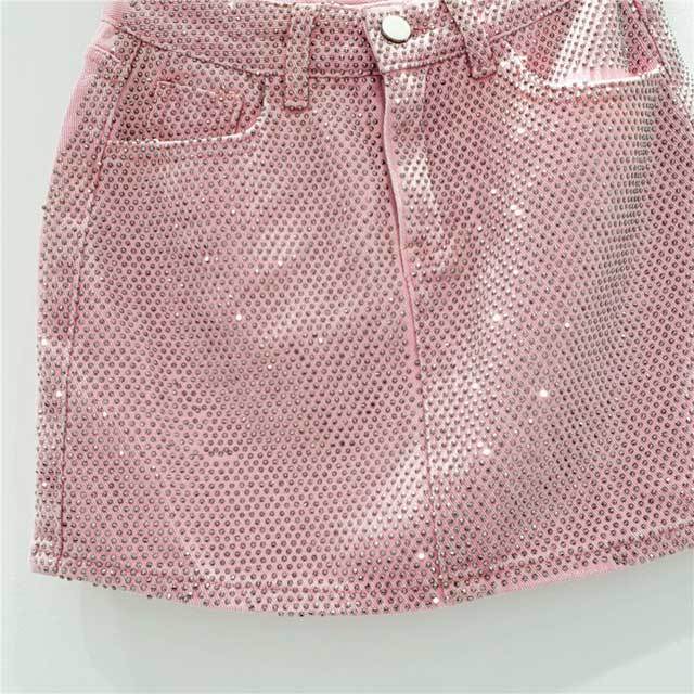 Rhinestones High Waist Denim Mini Skirt