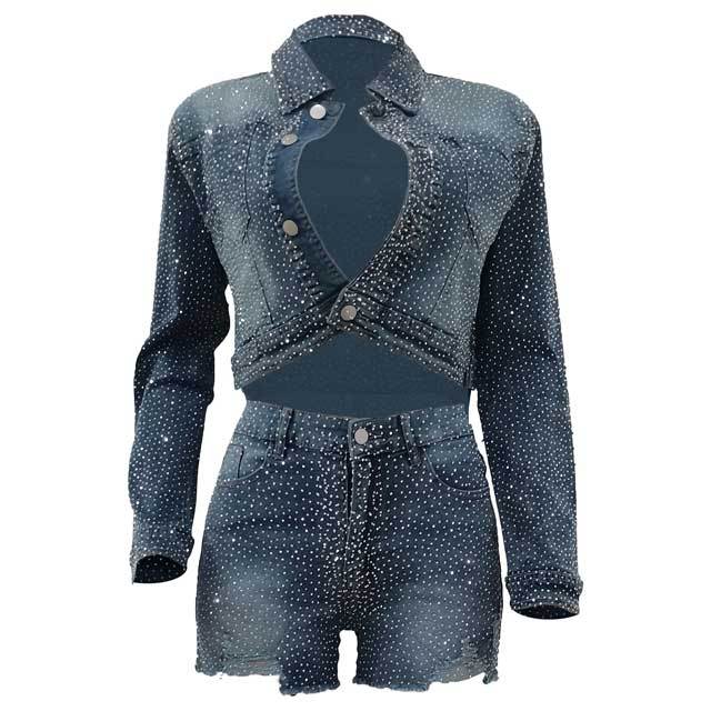 Rhinestones Denim Jacket Set