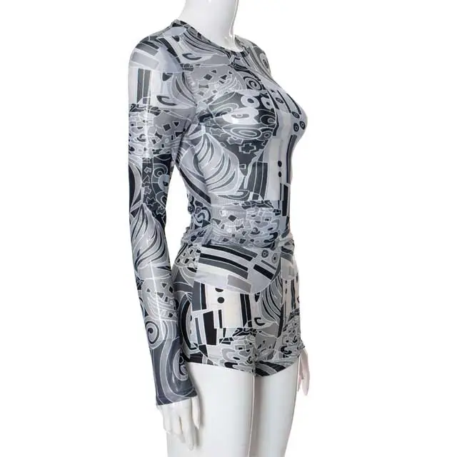 Printed Mesh Top Casual Short Set