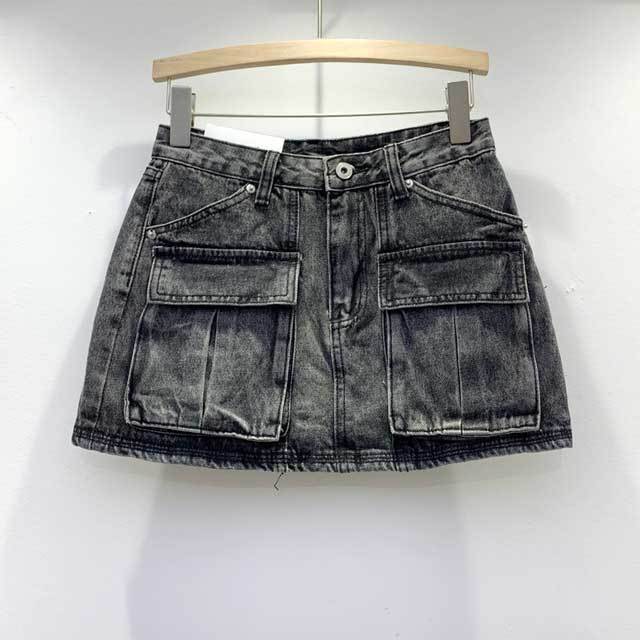 High Waist Denim Cargo Skirt