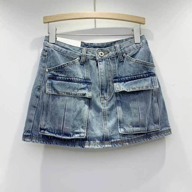 High Waist Denim Cargo Skirt