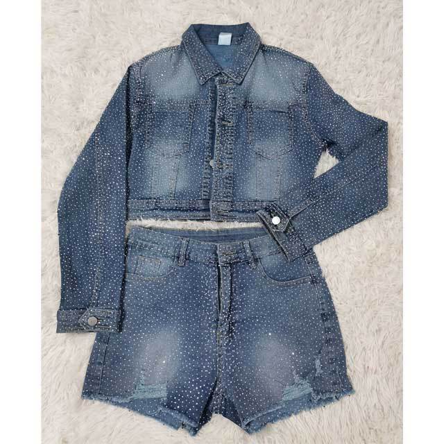 Rhinestones Denim Jacket Set