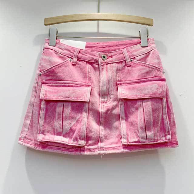 High Waist Denim Cargo Skirt