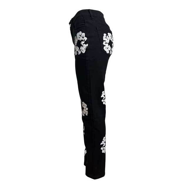 Floral Print High Waist Elastic Skinny Jeans