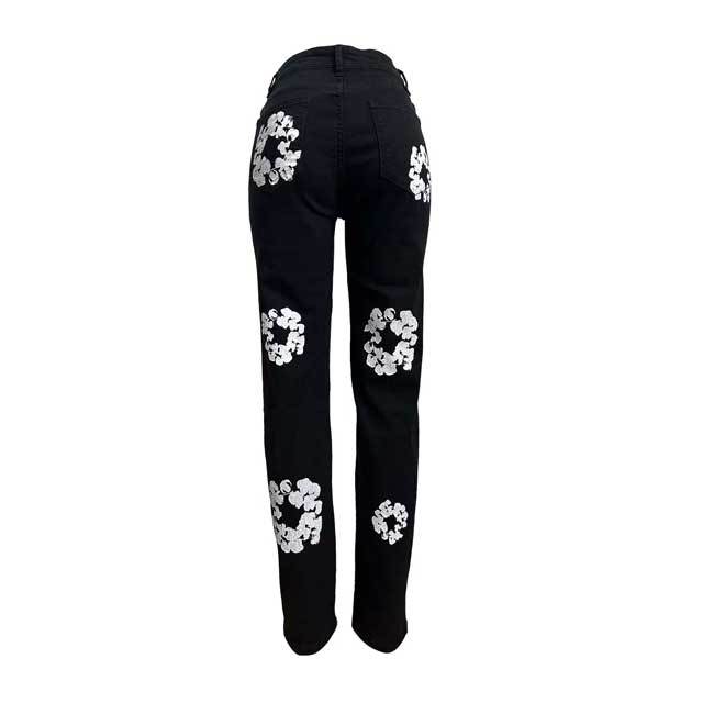 Floral Print High Waist Elastic Skinny Jeans