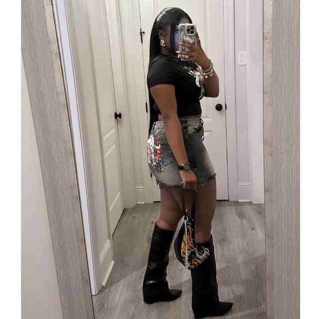 Multi Tattoo Denim Mini Skirt
