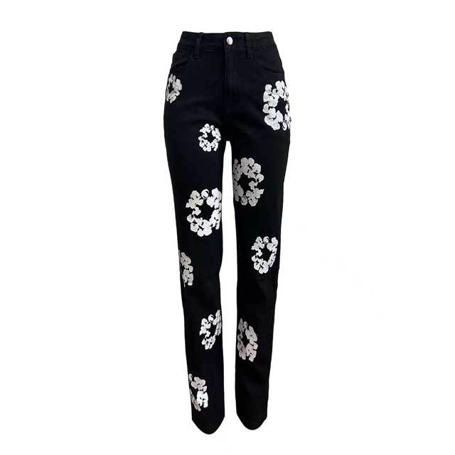 Floral Print High Waist Elastic Skinny Jeans