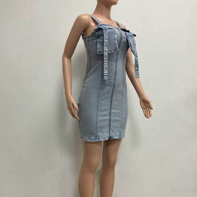 Denim Zipper Up Cargo Dress