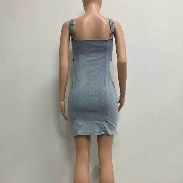 Denim Zipper Up Cargo Dress