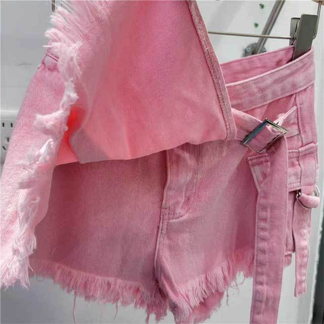 Denim High Waist Pleated Shorts