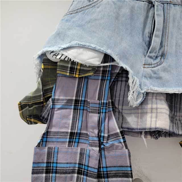 Plaid Patchwork Denim Irregular Skirt