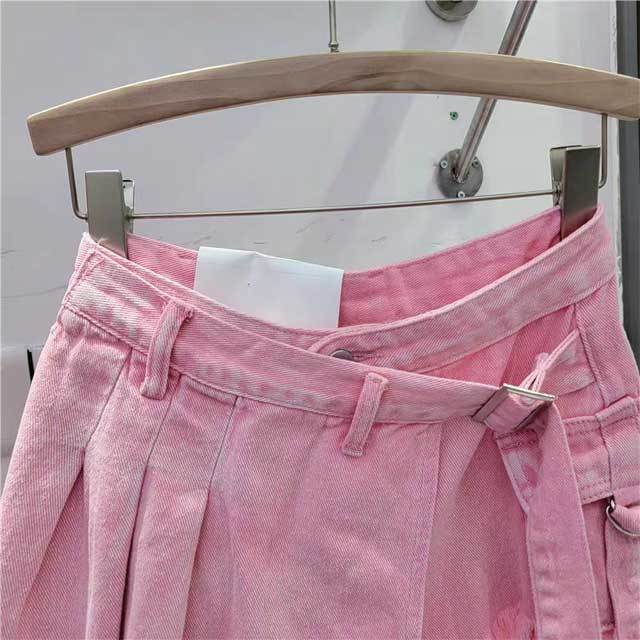 Denim High Waist Pleated Shorts