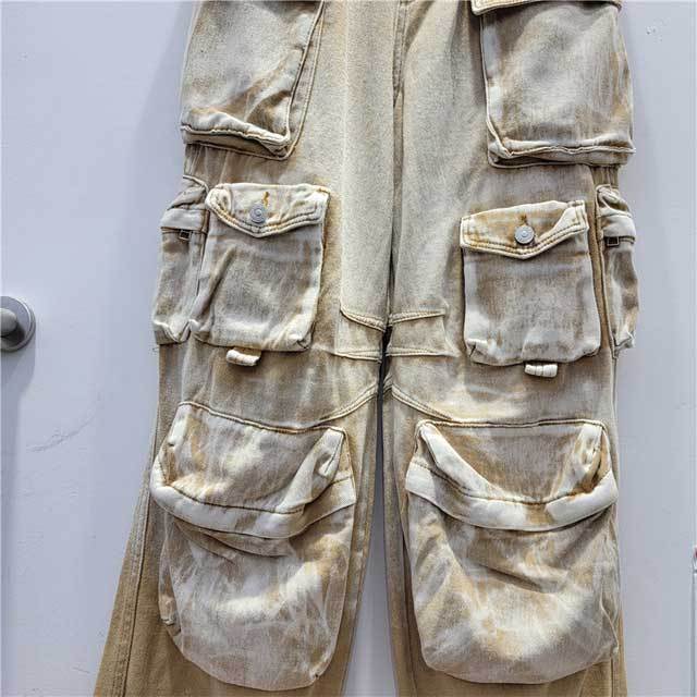 Multi Pockets Gradient Denim Cargo Jeans