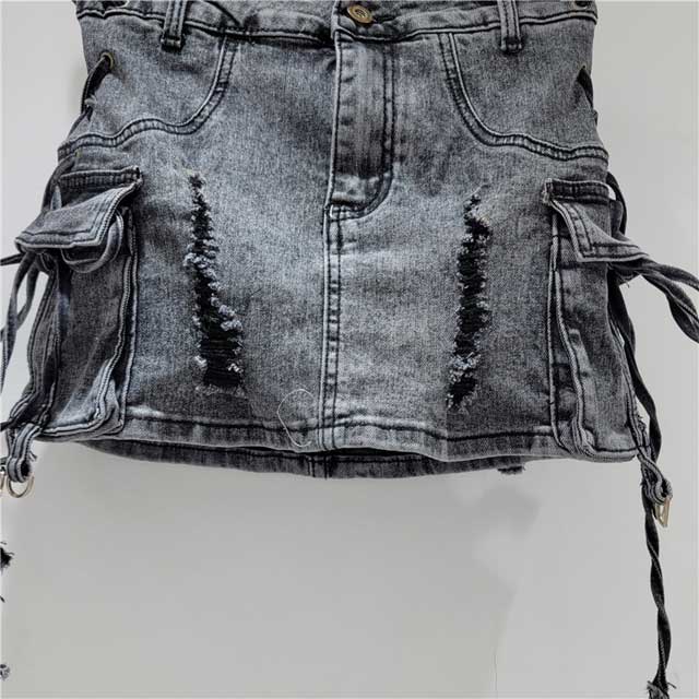 Ripped Pocket Denim Skirt Hip Skirt
