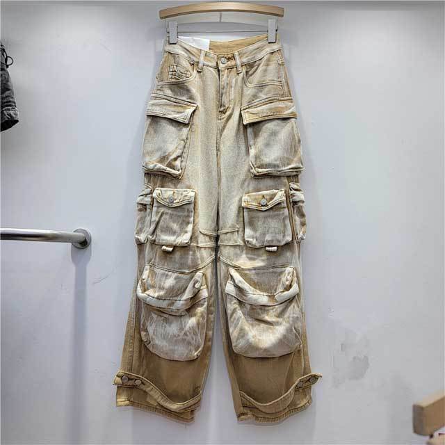 Multi Pockets Gradient Denim Cargo Jeans