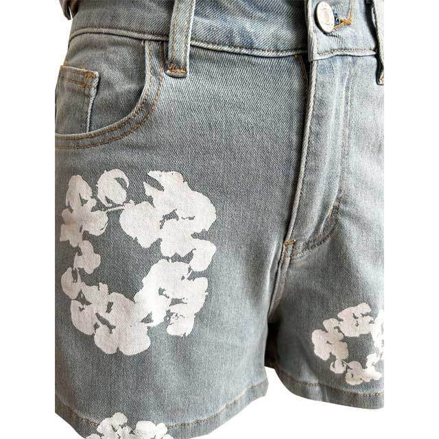 Printed Denim Sleeveless Jacket Top Short Set