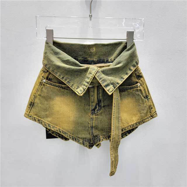 High Waist Cuffed Denim Shorts