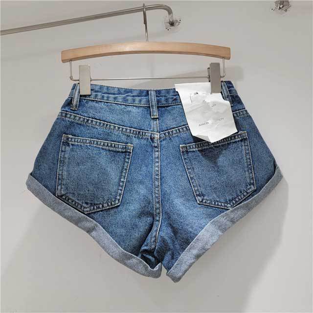 Rhinestones Crimping Denim Shorts