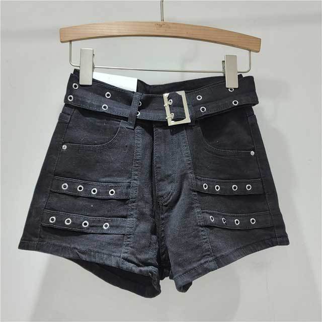 Vintage High Waist Denim Cargo Shorts