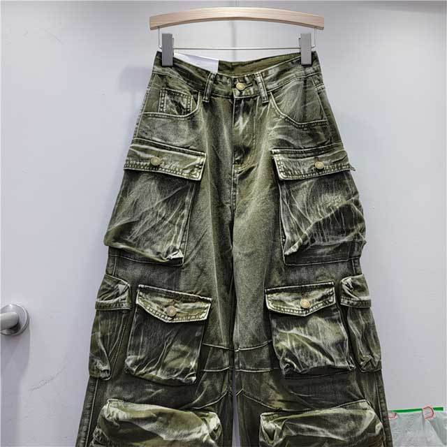 Multi Pockets High Waist Casual Cargo Jeans