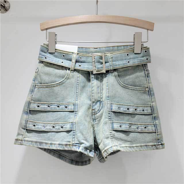 Vintage High Waist Denim Cargo Shorts