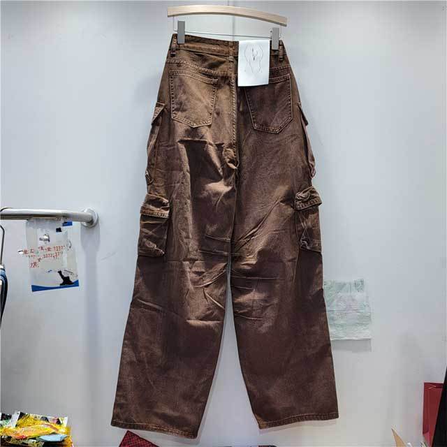 Multi Pockets High Waist Casual Cargo Jeans