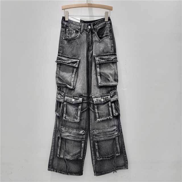 Chic Punk Denim Cargo Jeans