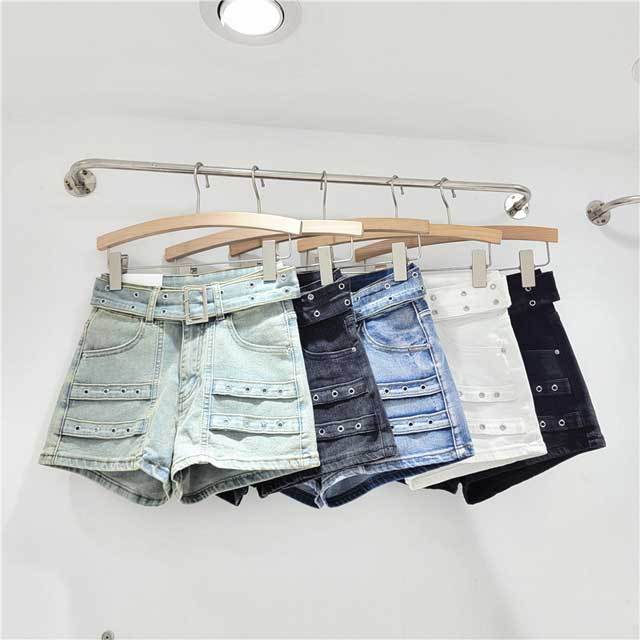 Vintage High Waist Denim Cargo Shorts