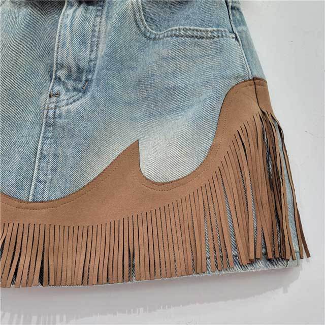 High Waist Tassel Denim Skirt