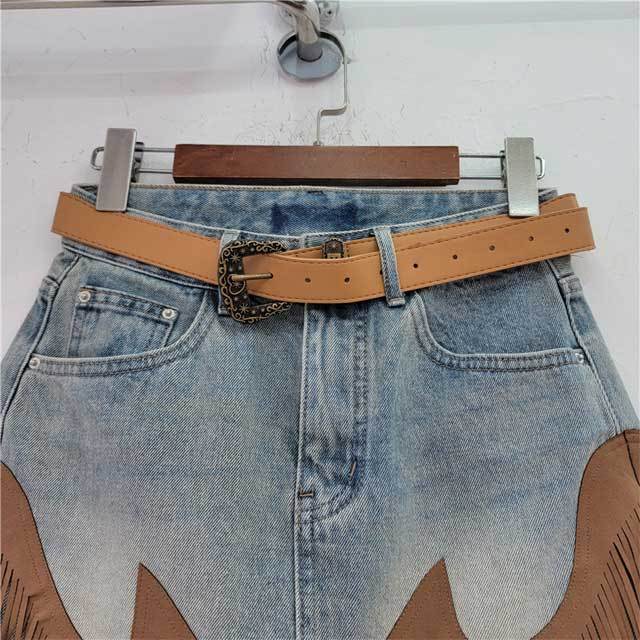 High Waist Tassel Denim Skirt