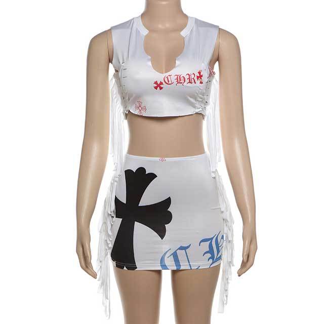 Printed Tassel Skirt Set