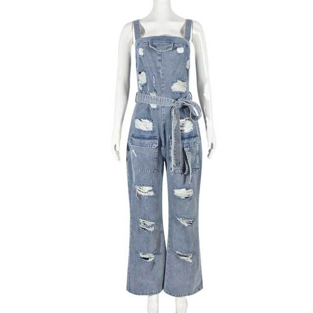 Denim Ripped Cargo Jumpsuit