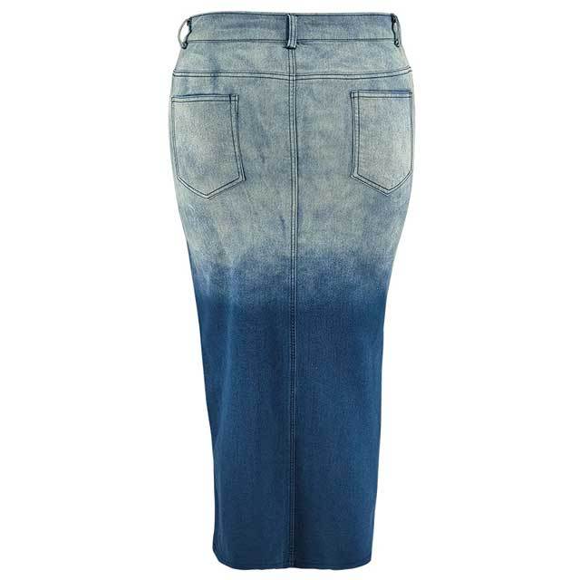 Plus Size Denim Gradient Slit Skirt