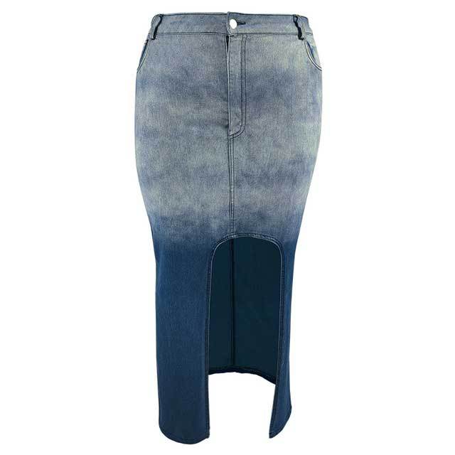 Plus Size Denim Gradient Slit Skirt