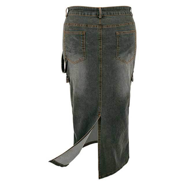 Plus Size Denim Slit Maxi Skirt