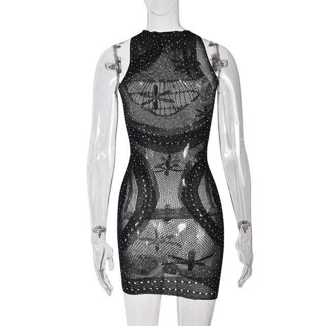 Rhinestones Hollow Out Lingerie Dress