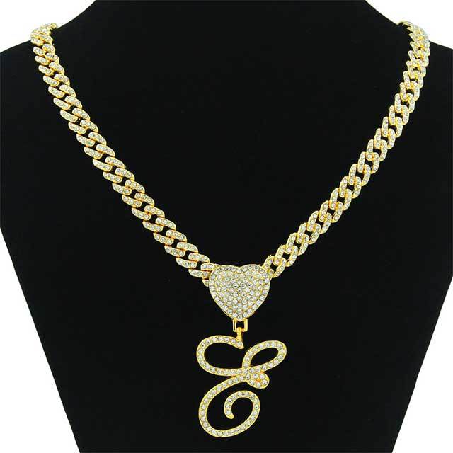 26 Letters Pendant Necklace With Cuban Chain